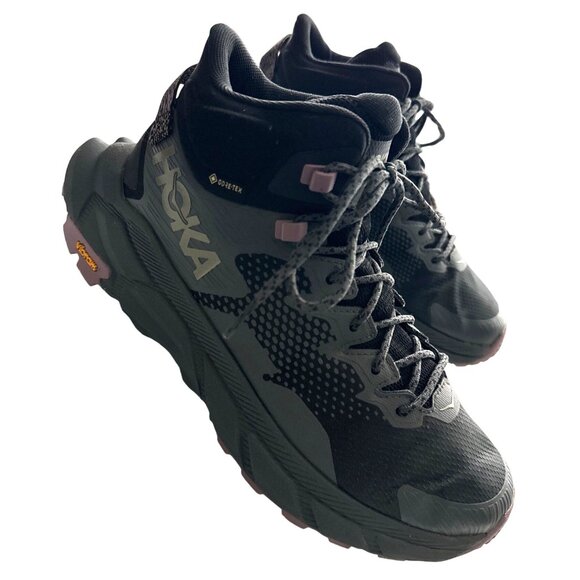 Hoka One One Trail Code Hiking Gray Boots Waterproof Black & Purple Size 9 - Picture 2 of 9